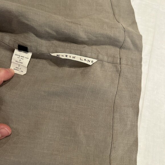 Robin Lane Womens Jacket Tan Linen Knee Length Sz 1 S Lagenlook Minimalist - Picture 7 of 11